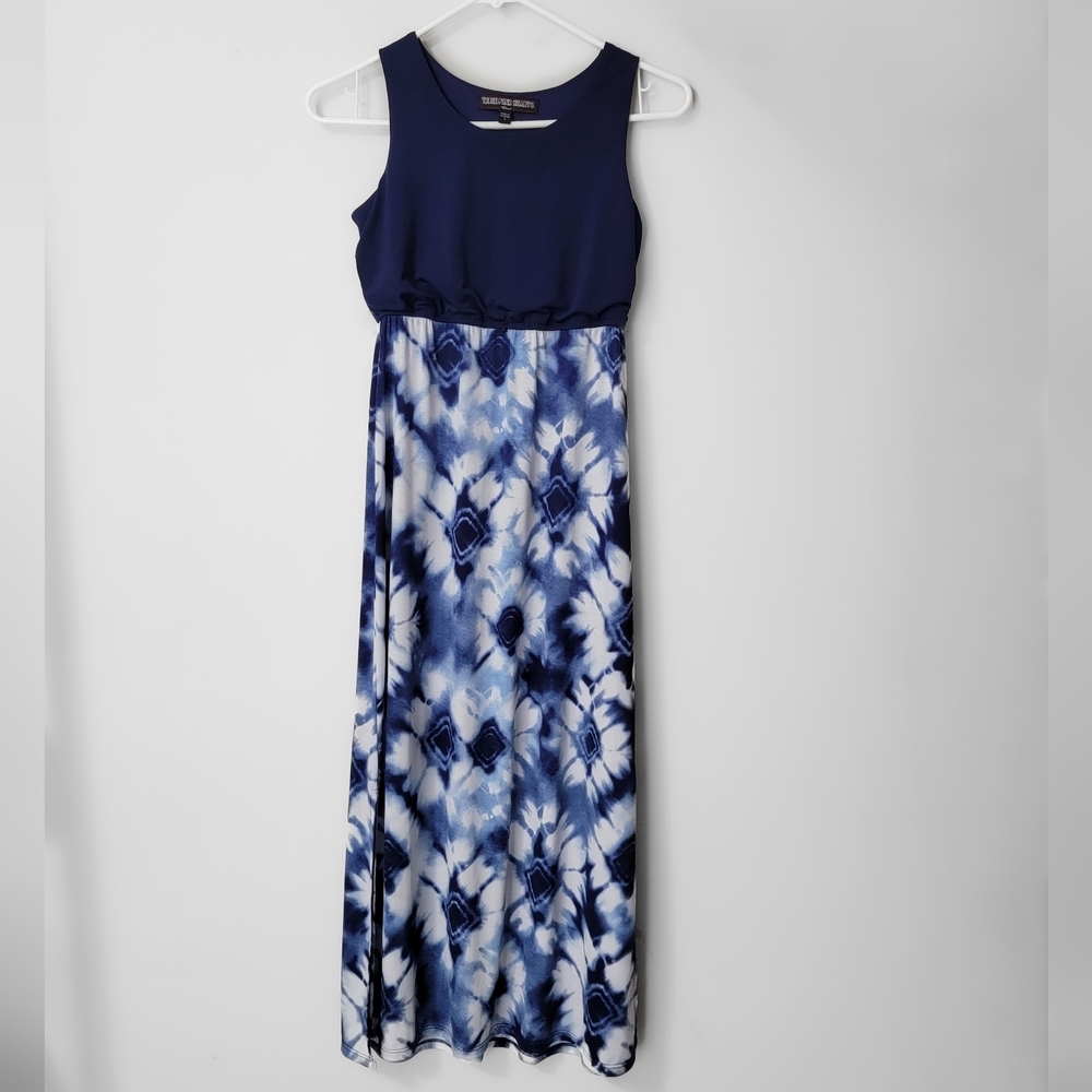 Three Hearts Girls Navy & White Tie-Dye Maxi Dress Size Large